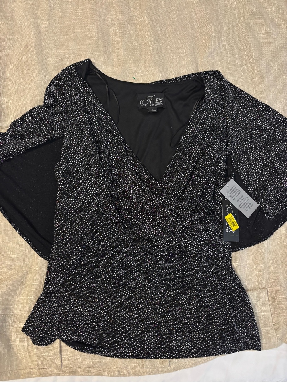 Alex Evenings Black Glitter Wrap-Style Blouse